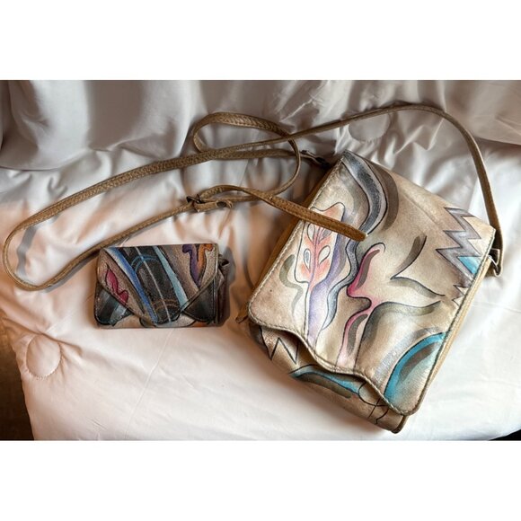 Sam Sam Vintage Hand Painted Crossbody AND Matching Wallet - Picture 1 of 15